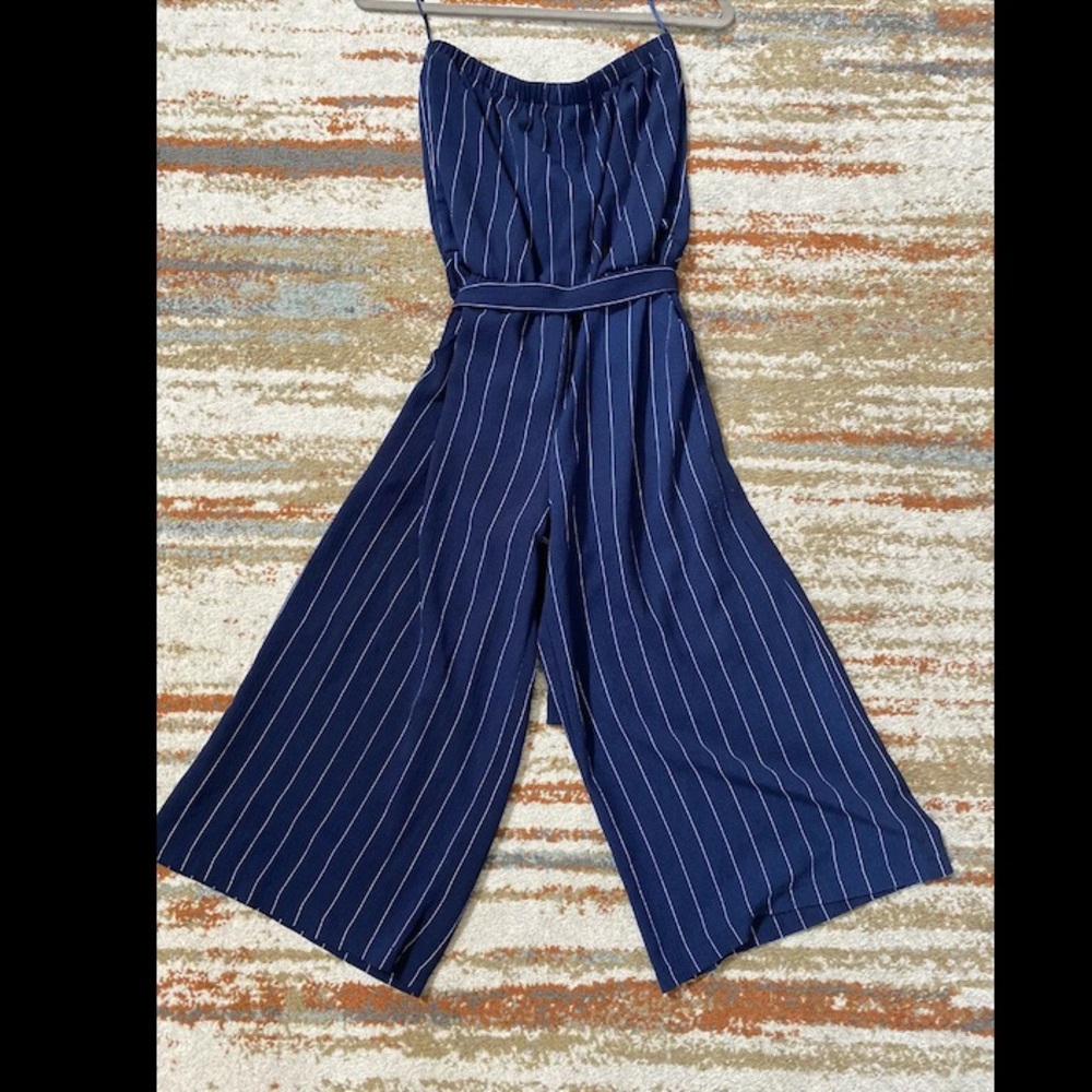 Strapless navy striped jumpsuit
